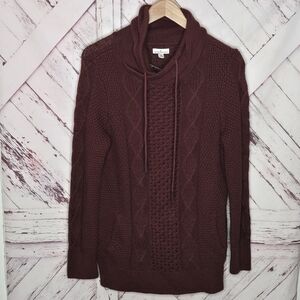 L.L. Bean Cable Knit Cowlneck Pullover Sweater Burgundy